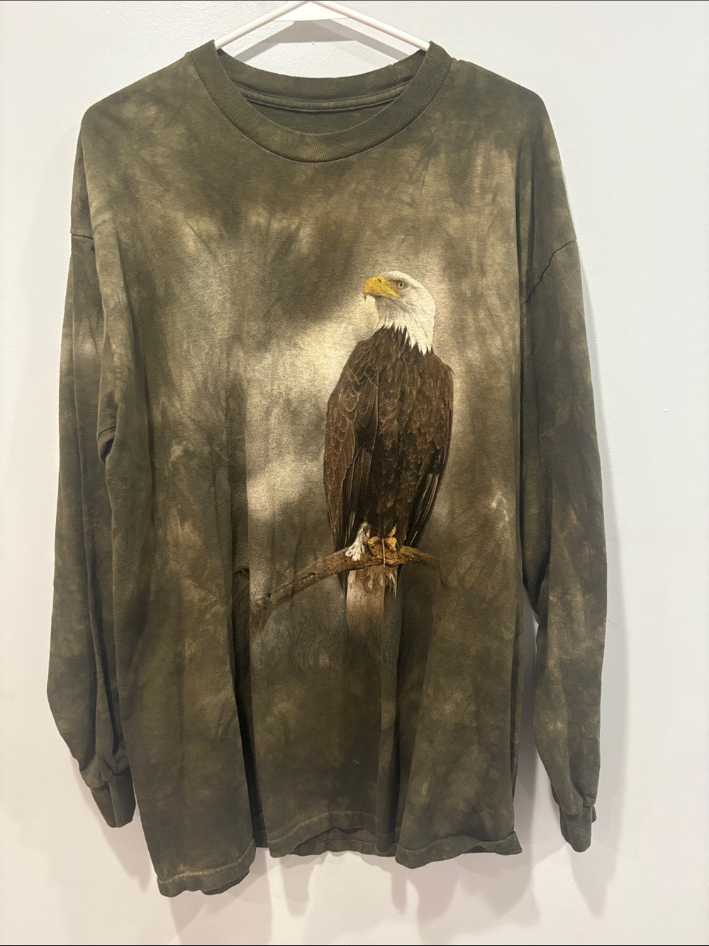 The Mountain Olive Green Tie-Dye Long Sleeve Bald Eagle Graphic ptp 24 length 30